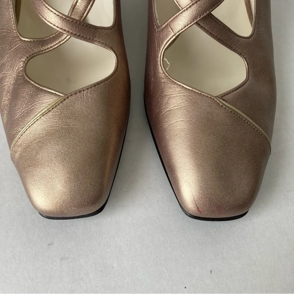 Yoshinoya Ginza‎ Tokyo Rose Gold Metallic Leather Mary Jane Block Heels Japan 22